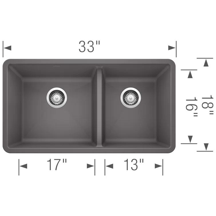 Precis SILGRANIT 33" L X 18" W Double Bowl Undermount Kitchen Sink