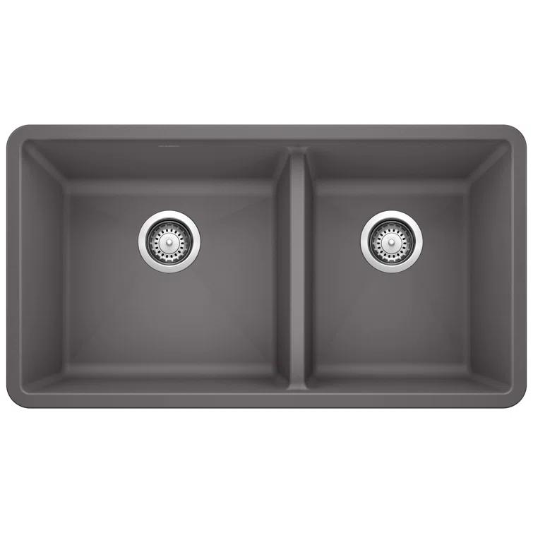 Precis SILGRANIT 33" L X 18" W Double Bowl Undermount Kitchen Sink
