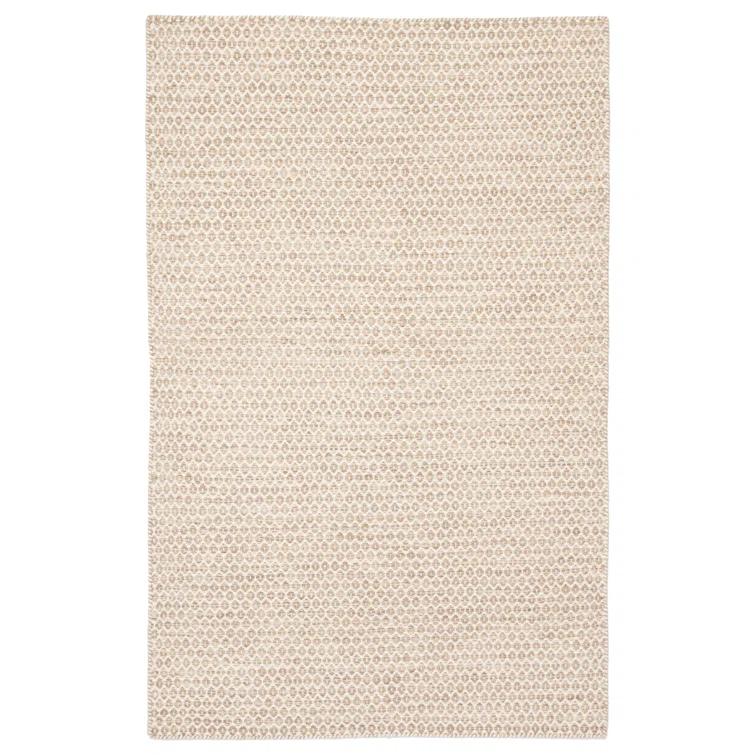 Midford Geometric Hand-Woven Flatweave Wool Beige Area Rug