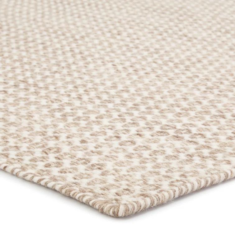 Midford Geometric Hand-Woven Flatweave Wool Beige Area Rug
