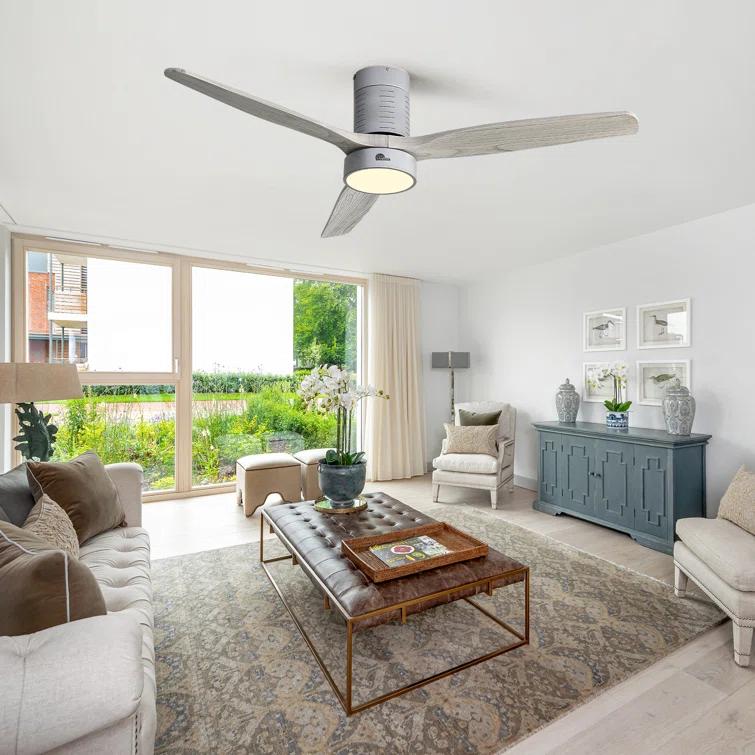 Ivy Bronx Kemp 52'' 3 -Blade LED Flush Mount Ceiling Fan with Remote Control and Light Kit Included
