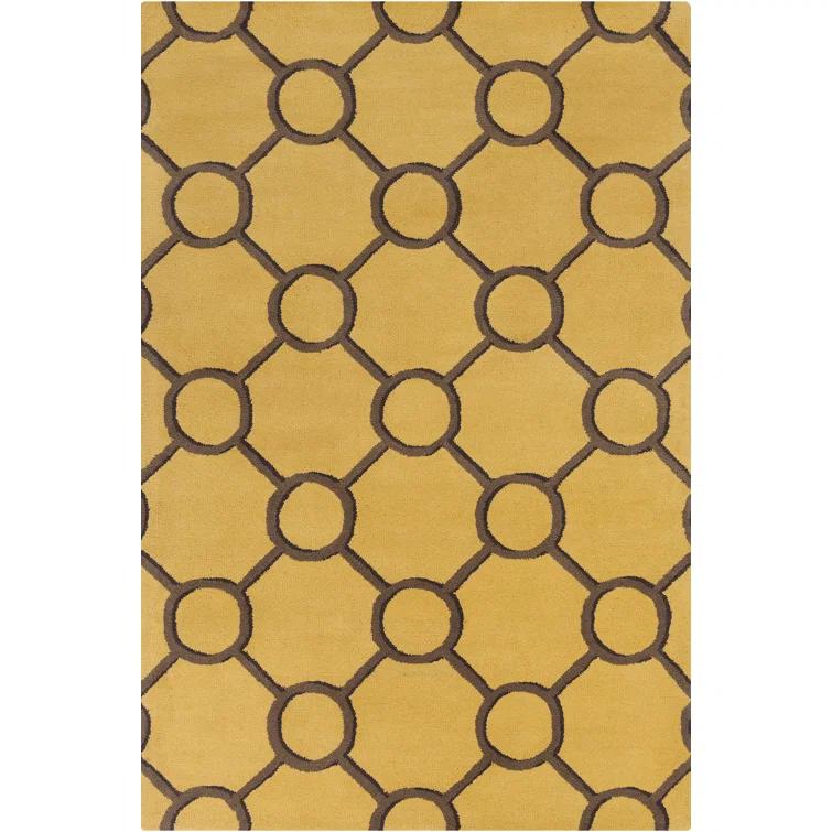 Chandra Rugs Stella Authentic Hand-Tufted Handmade Brown Abstract Lines and Circle Design on Yellow Wool Transitional Area Rug