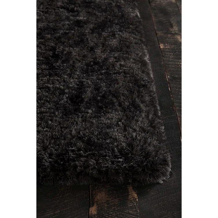 Giulia Black Hand-Woven Shag Wool Area Rug 9' x 13'