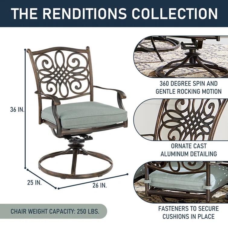 Renditions 3-Piece Set with 2 Swivel Rockers and 32-in. Cast-Top Table, Featuring Sunbrella Fabric