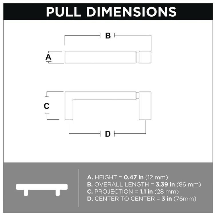 Asymmetric Notched Kitchen Cabinet or Furniture Drawer 3.75" Center Bar Pull Multipack