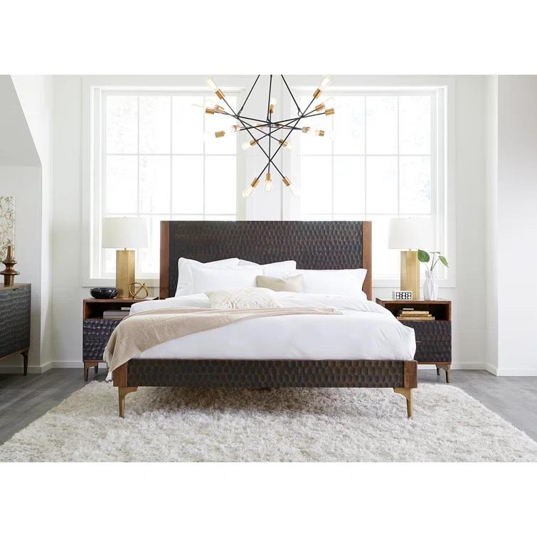 Santa Cruz King Platform Bed with Hand-Carved Wood and Iron Accents