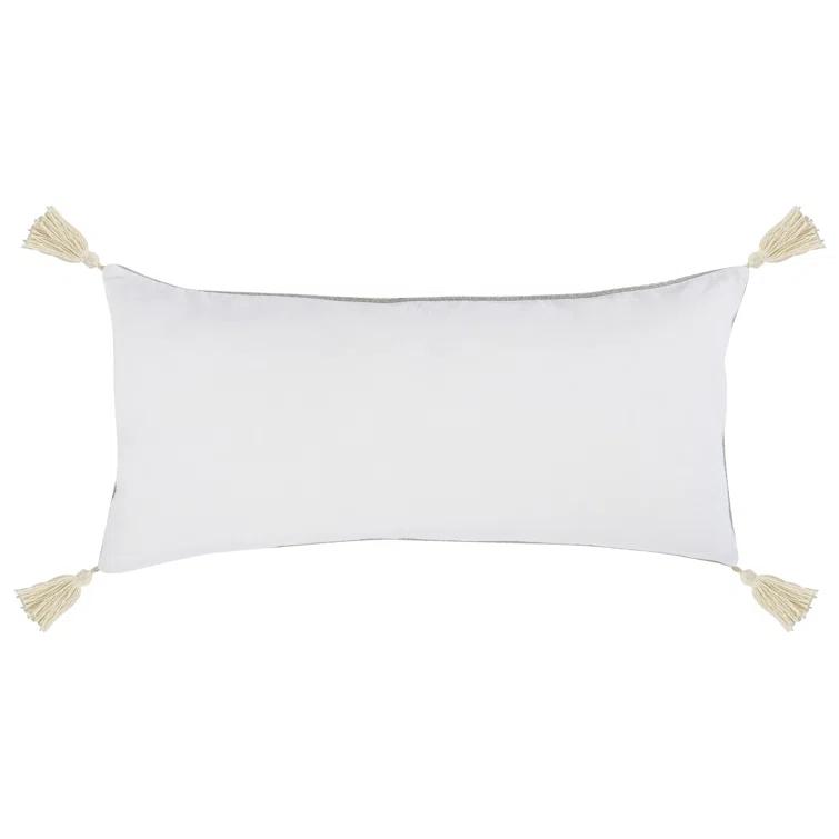 Gray and Ivory Rectangular Throw Pillow with Tassels