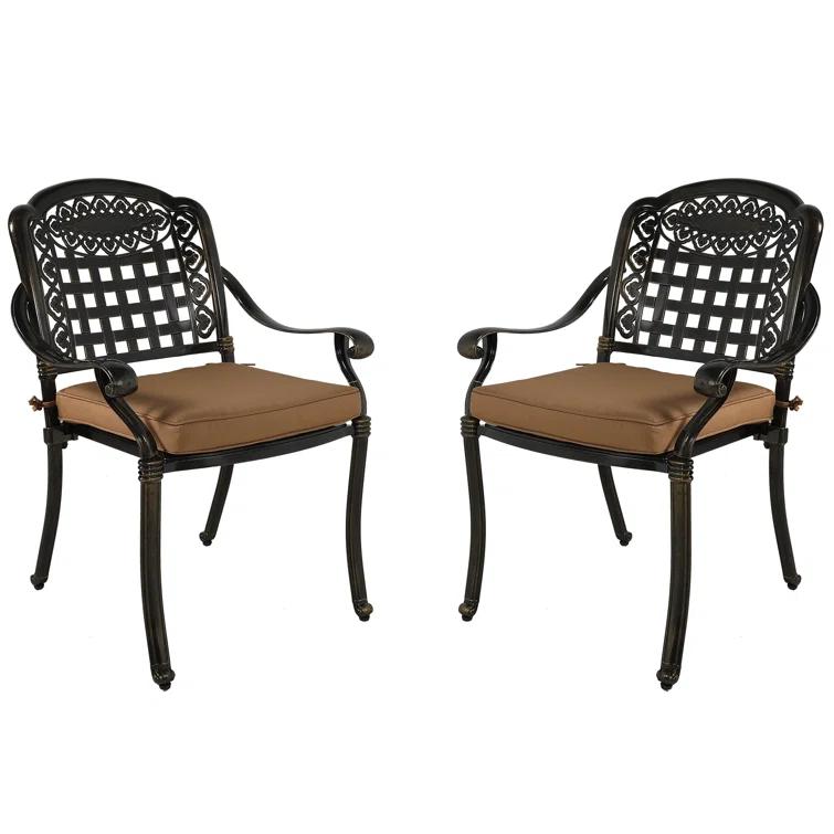 MEETWARM 2 Piece Patio Dining Chairs with Cushions, Outdoor All-Weather Cast Aluminum Chairs, Patio Bistro Dining Chair Set