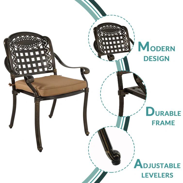 MEETWARM 2 Piece Patio Dining Chairs with Cushions, Outdoor All-Weather Cast Aluminum Chairs, Patio Bistro Dining Chair Set