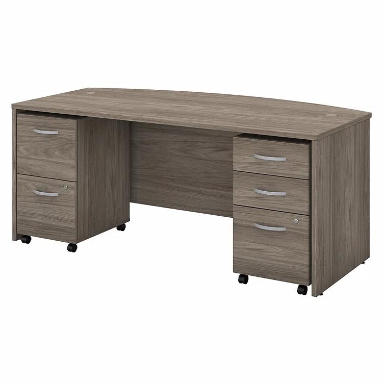 Bush Business Furniture Studio C 72W x 36D Bow Front Desk and Credenza with Mobile File Cabinets