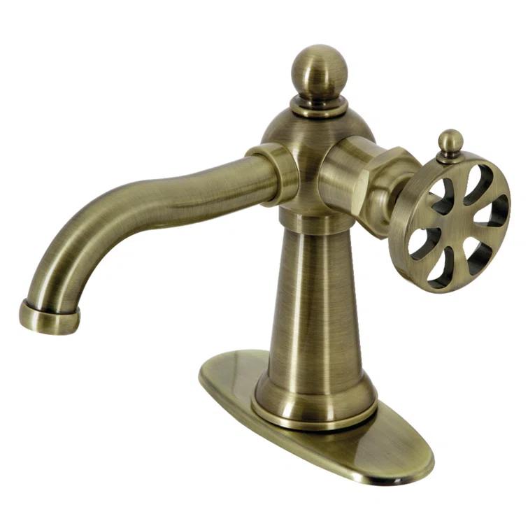 Kingston Brass Belknap Single-Handle 1-Hole Deck Mount Bathroom Faucet with Push Pop-Up and Deck Plate
