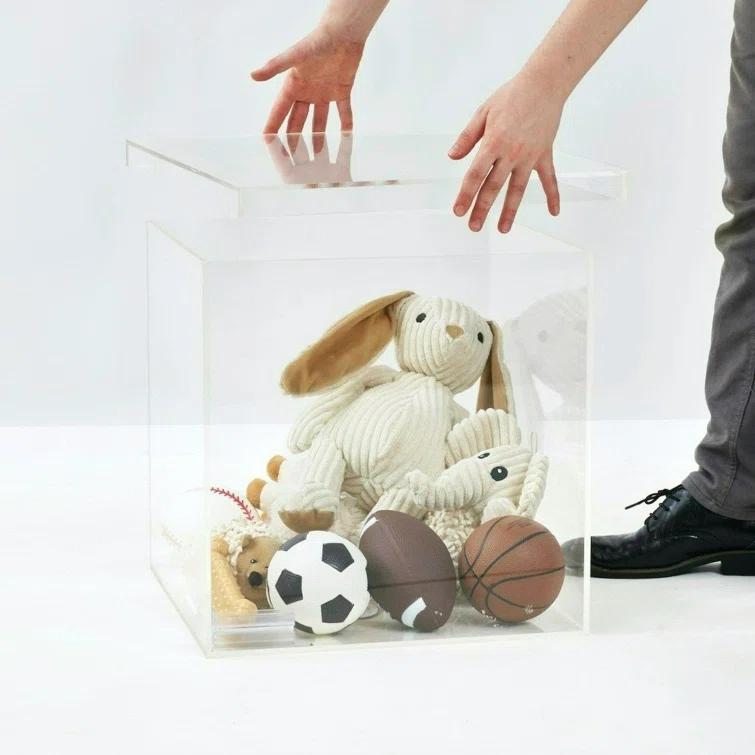 Lucite Clear Square Pet Toy Storage Cube with Removable Lid - 12"