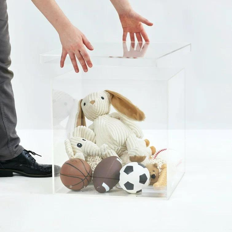 Lucite Clear Square Pet Toy Storage Cube with Removable Lid - 12"