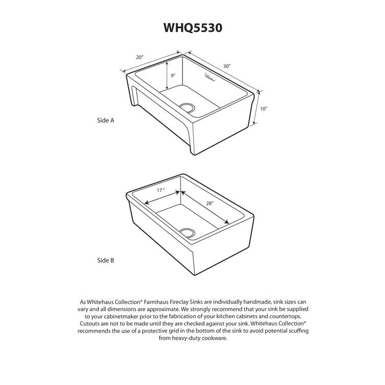 Whitehaus Collection 30” Reversible Single Bowl Fireclay Kitchen Sink: Beveled, Lip Front Apron