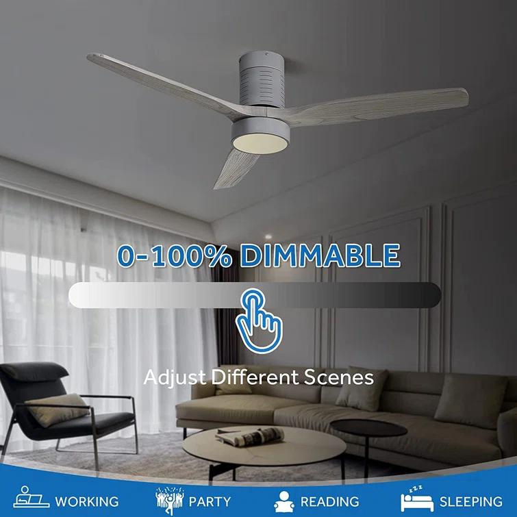 Ivy Bronx Kemp 52'' 3 -Blade LED Flush Mount Ceiling Fan with Remote Control and Light Kit Included