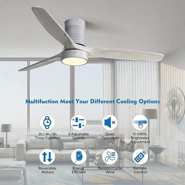 Ivy Bronx Kemp 52'' 3 -Blade LED Flush Mount Ceiling Fan with Remote Control and Light Kit Included