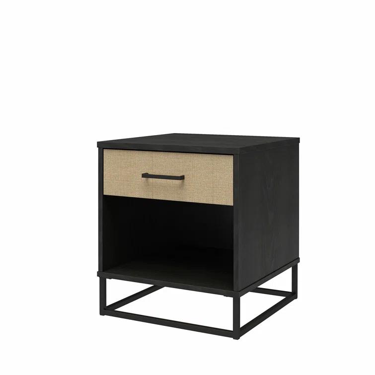 Kelly 1 - Drawer Faux Rattan Nightstand in Black/Brown