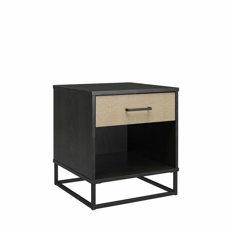 Kelly 1 - Drawer Faux Rattan Nightstand in Black/Brown