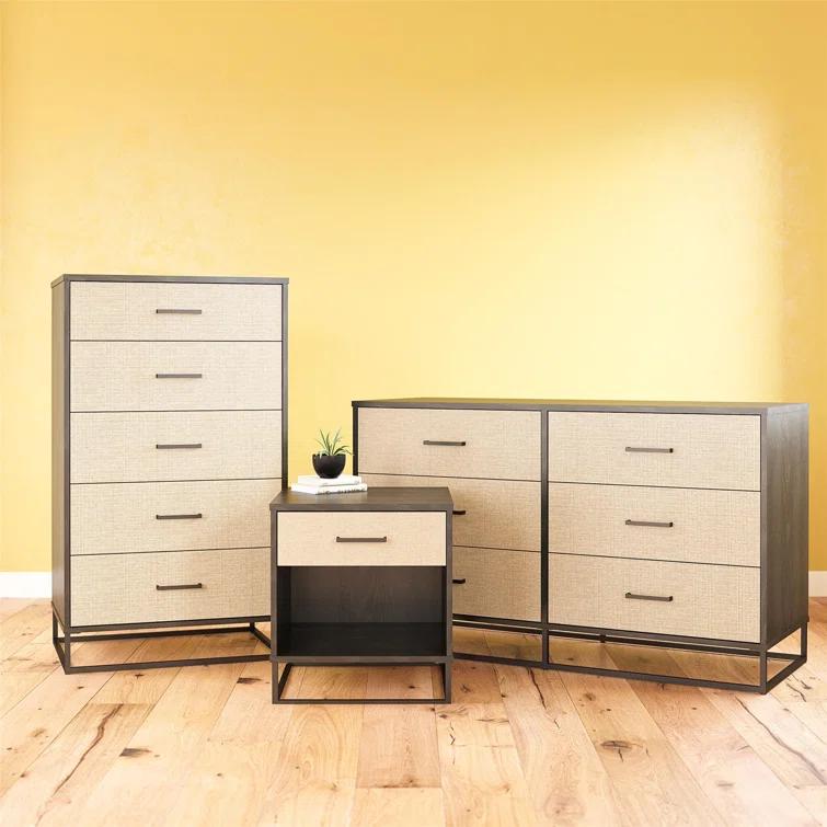 Kelly 1 - Drawer Faux Rattan Nightstand in Black/Brown
