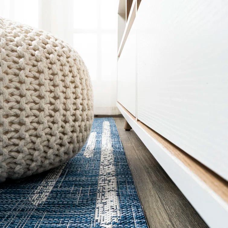 Grundy Berber Stripe Geometric Blue/Ivory Indoor/Outdoor Rug