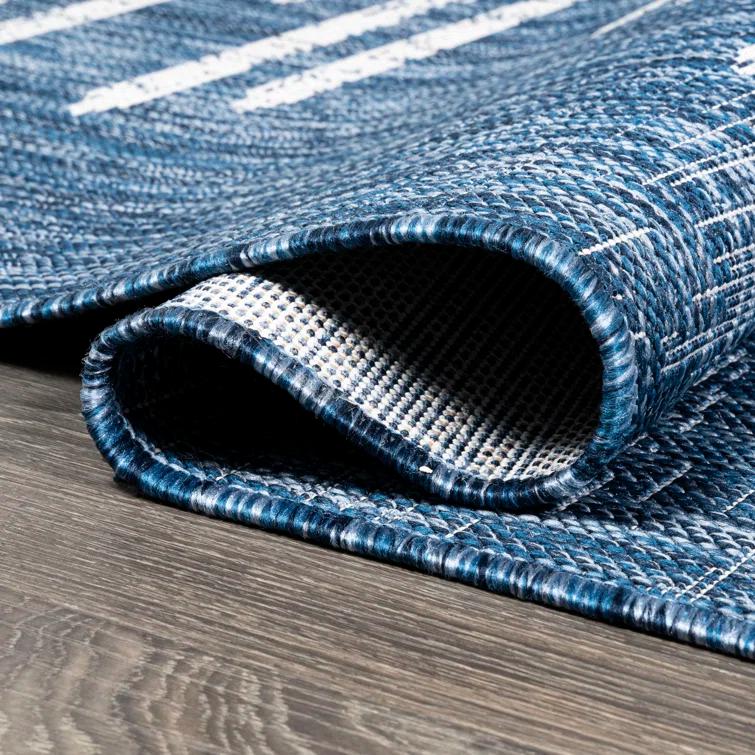 Grundy Berber Stripe Geometric Blue/Ivory Indoor/Outdoor Rug