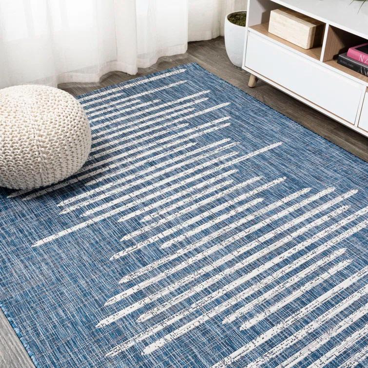 Grundy Berber Stripe Geometric Blue/Ivory Indoor/Outdoor Rug