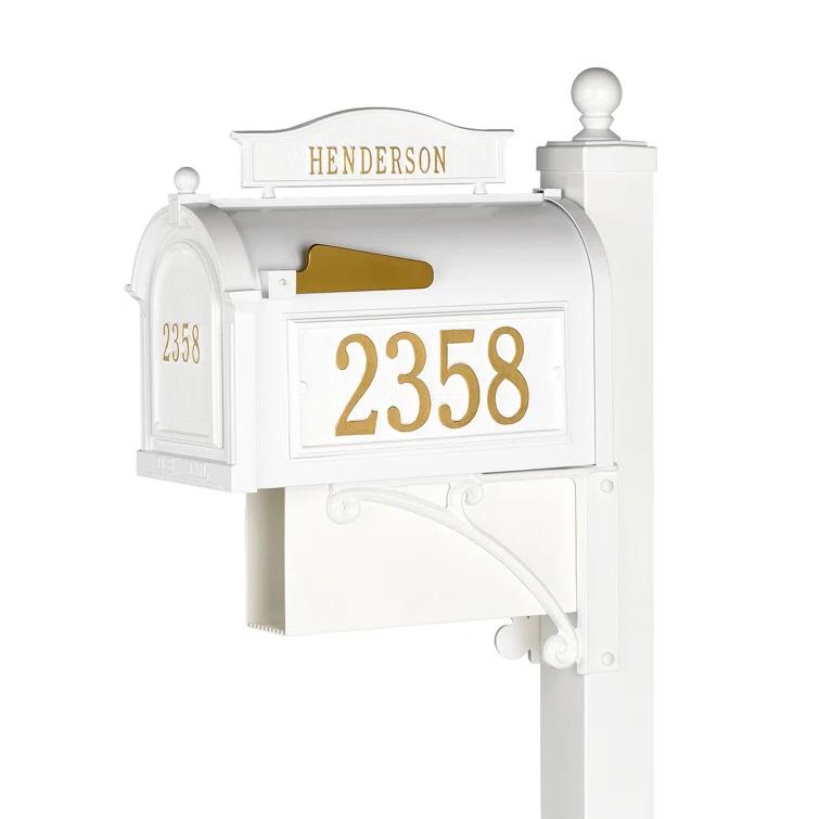 White Aluminum Lockable Post Mounted Mailbox with Personalized Plaques