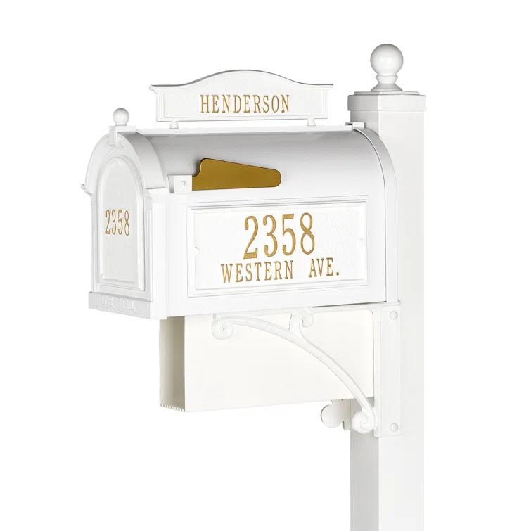 White Aluminum Lockable Post Mounted Mailbox with Personalized Plaques