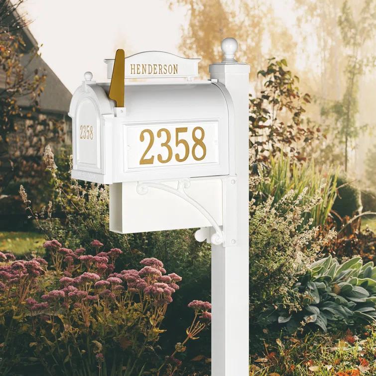 White Aluminum Lockable Post Mounted Mailbox with Personalized Plaques