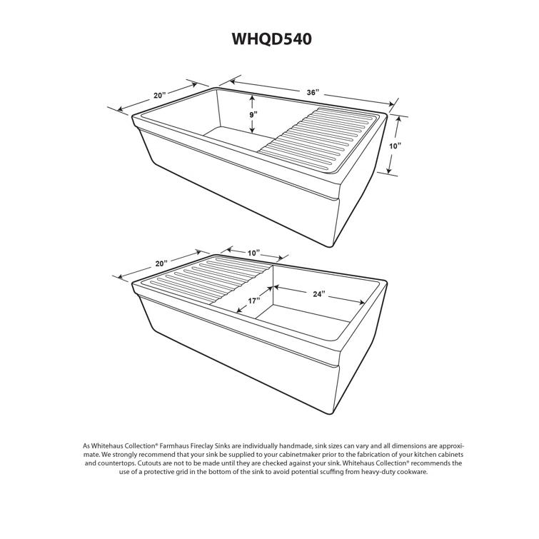 Whitehaus Collection 36” Single Bowl Fireclay Kitchen Sink: Integral Drainboard, Lip Front Apron