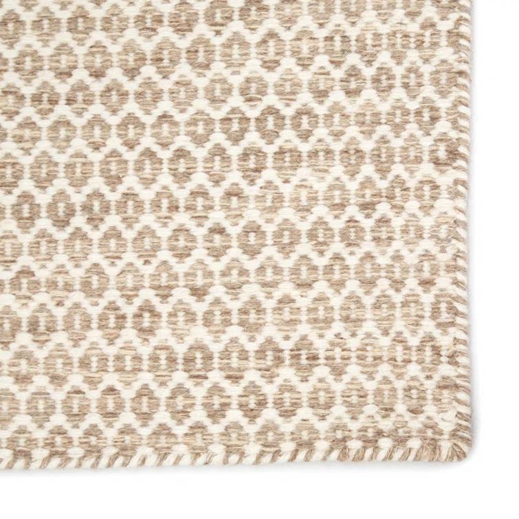 Midford Geometric Hand-Woven Flatweave Wool Beige Area Rug