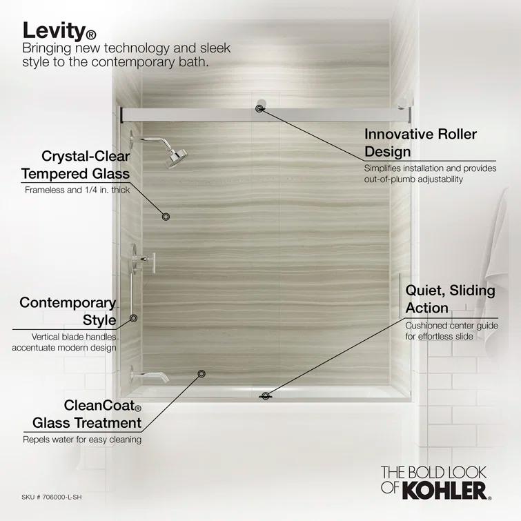 Levity 59.62" x 62" Bypass Bath Door with CleanCoat® Technology