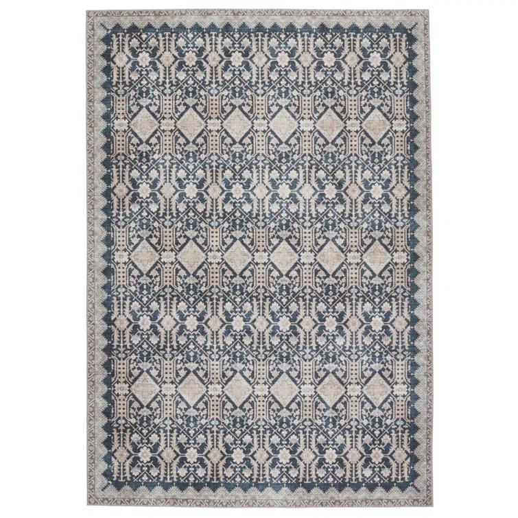 Dalia Machine Washable Performance Dark Blue/Tan Rug