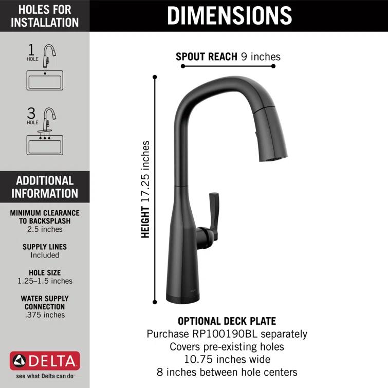 Stryke Pull Down Touchless Single Handle Kitchen Faucet with Delta VoiceIQ Technology and With Accessories