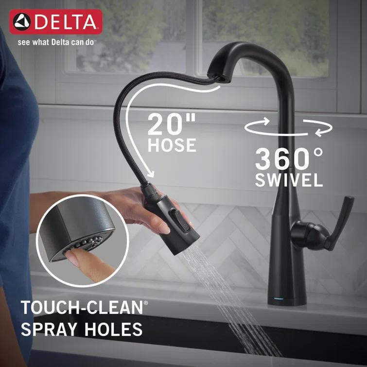 Stryke Pull Down Touchless Single Handle Kitchen Faucet with Delta VoiceIQ Technology and With Accessories