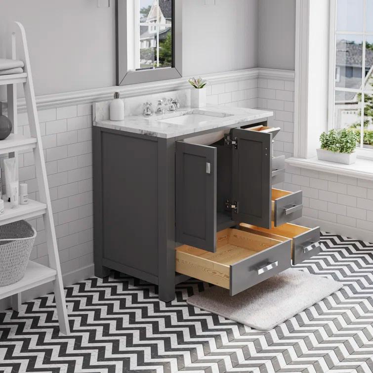 Madison 36 in. W x 21.5 in. D x 34 in. H Single Sink Bath Vanity in Cashmere Grey with Carrara White Marble Top