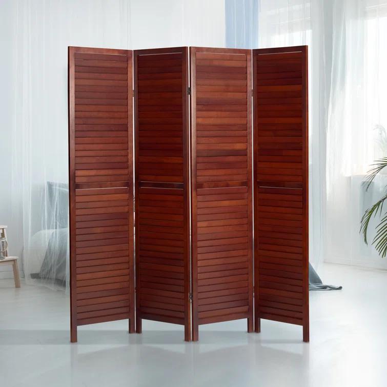Oriental Furniture 6 ft. Tall Wooden Louvered Room Divider Walnut 4 Panel