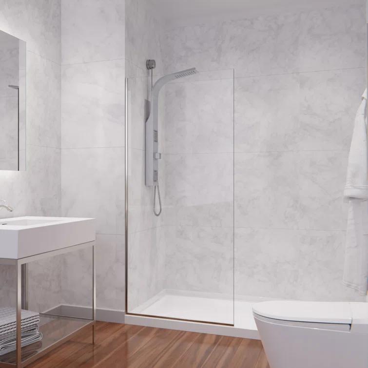 Veil Series 34” W x 74” H Frameless Glass Fixed Shower Screen Shower Door