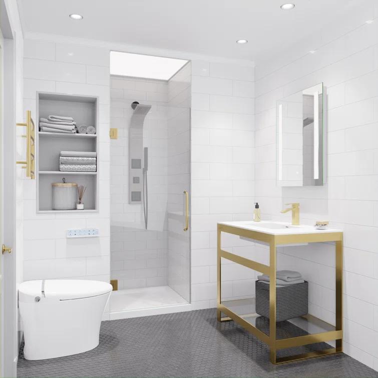 ANZZI Fellow Series 30 In. X 72 In. Frameless Hinged Shower Door With Stainless Steel Handle In Brushed Gold