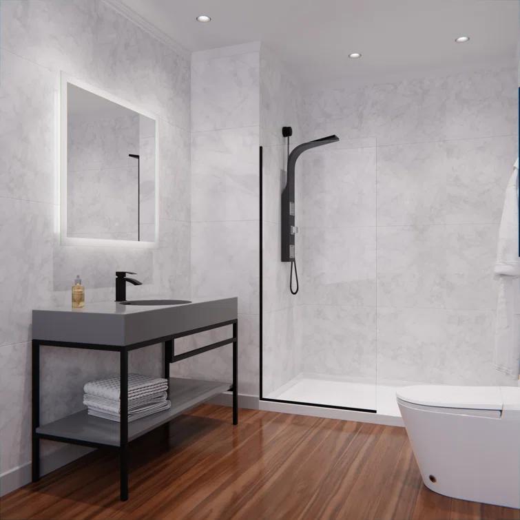 Veil Series 34” W x 74” H Frameless Glass Fixed Shower Screen Shower Door