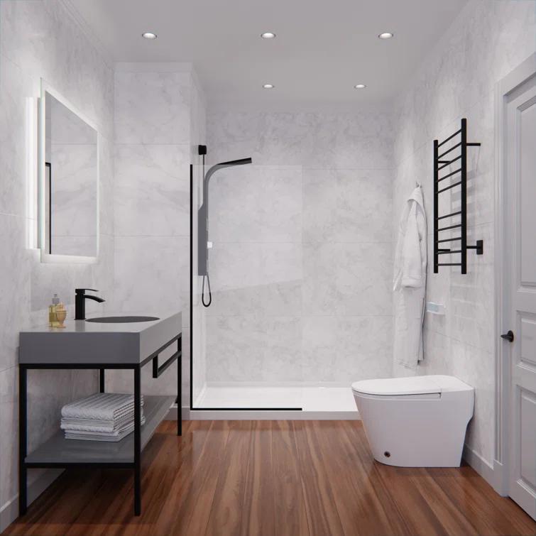 Veil Series 34” W x 74” H Frameless Glass Fixed Shower Screen Shower Door