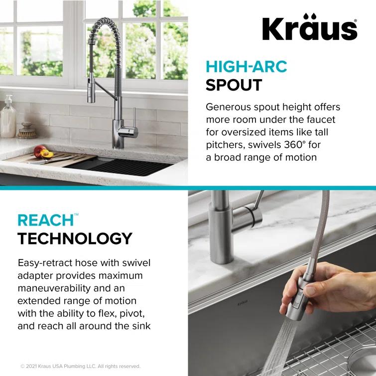 KRAUS Oletto Commercial Style Single Handle Pull Down Kitchen Faucet with QuickDock Top Mount Installation Assembly