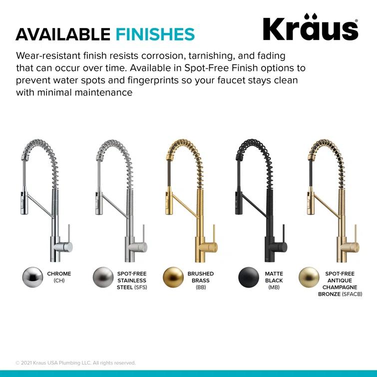 KRAUS Oletto Commercial Style Single Handle Pull Down Kitchen Faucet with QuickDock Top Mount Installation Assembly