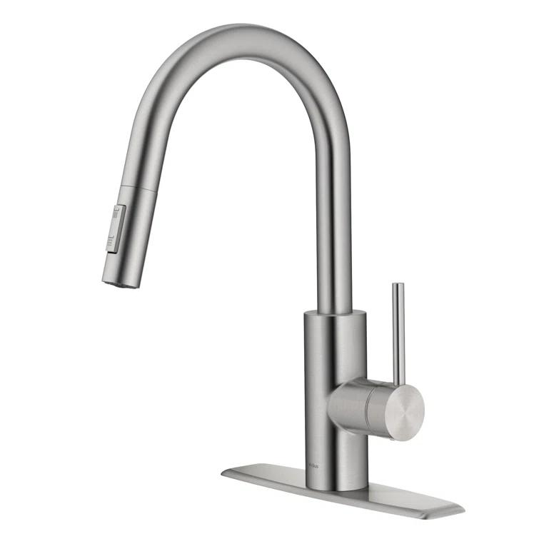 KRAUS Oletto Single Handle Pull Down Kitchen Faucet with QuickDock Top Mount Installation Assembly