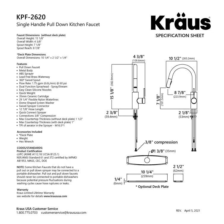 KRAUS Oletto Single Handle Pull Down Kitchen Faucet with QuickDock Top Mount Installation Assembly