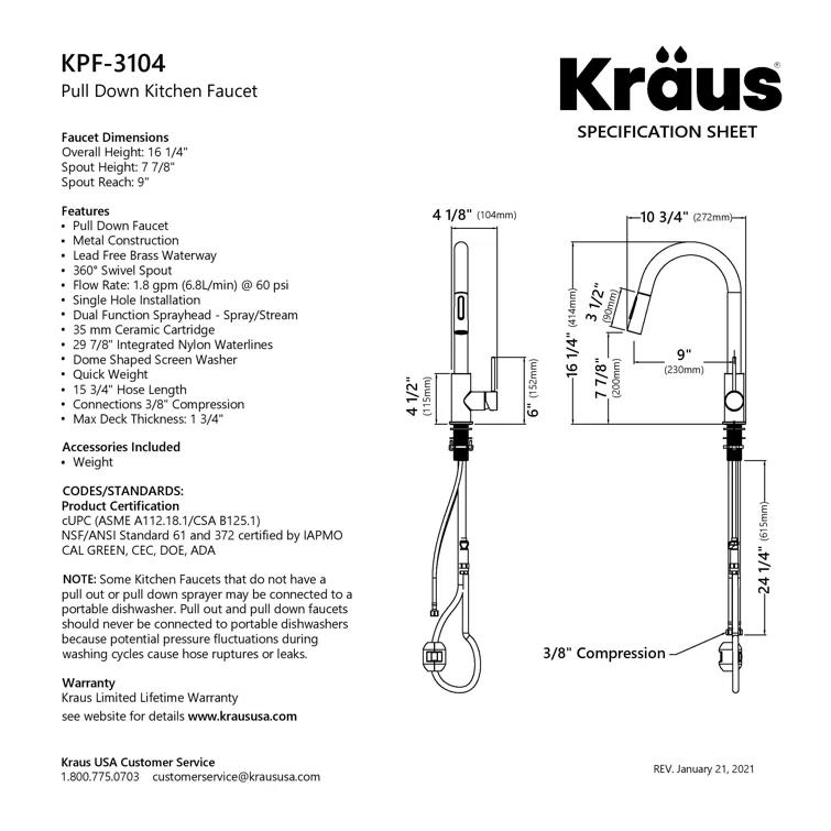 KRAUS Oletto Single Handle Pull Down Kitchen Faucet