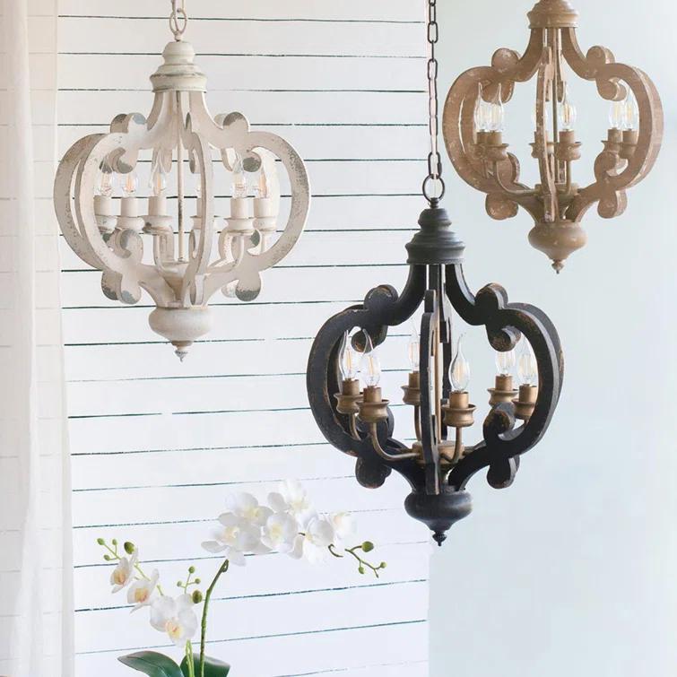 Cheree 6 - Light Wood Dimmable Geometric Chandelier