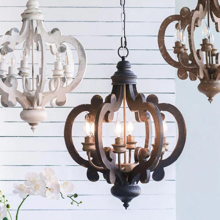Cheree 6 - Light Wood Dimmable Geometric Chandelier