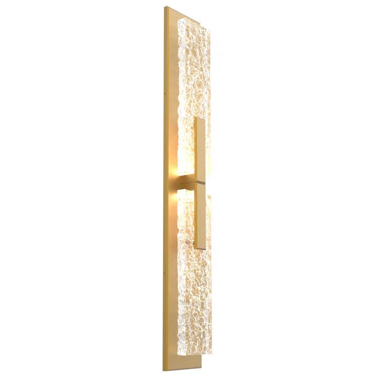 Elegant Gilded Brass Dimmable Wall Sconce with Hand-Polished Artisan Glass