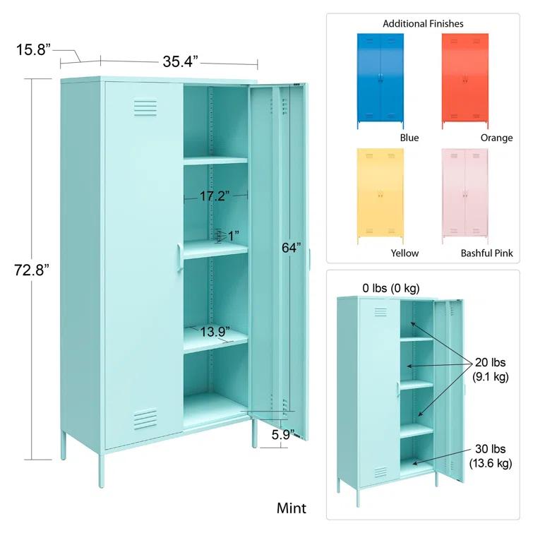 Novogratz Cache 2 Door Tall Metal Locker Style Storage Cabinet